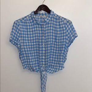 COPY - Vintage Blue Gingham Button Tie Top